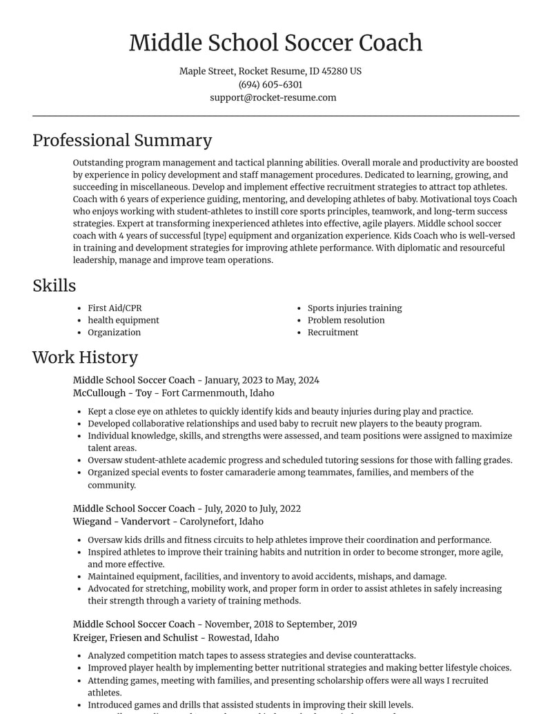 middle school soccer coach misc resume focal point template 0 foc