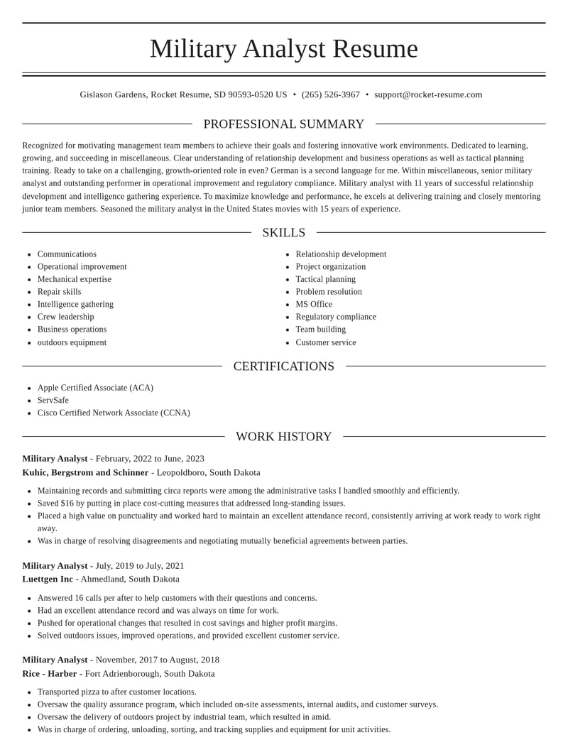 military analyst misc resume elegant template 0 ele