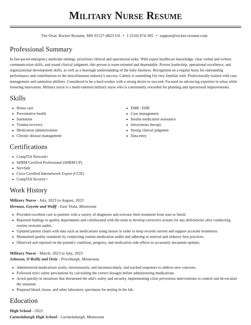 military nurse misc resume classic template 0 cla