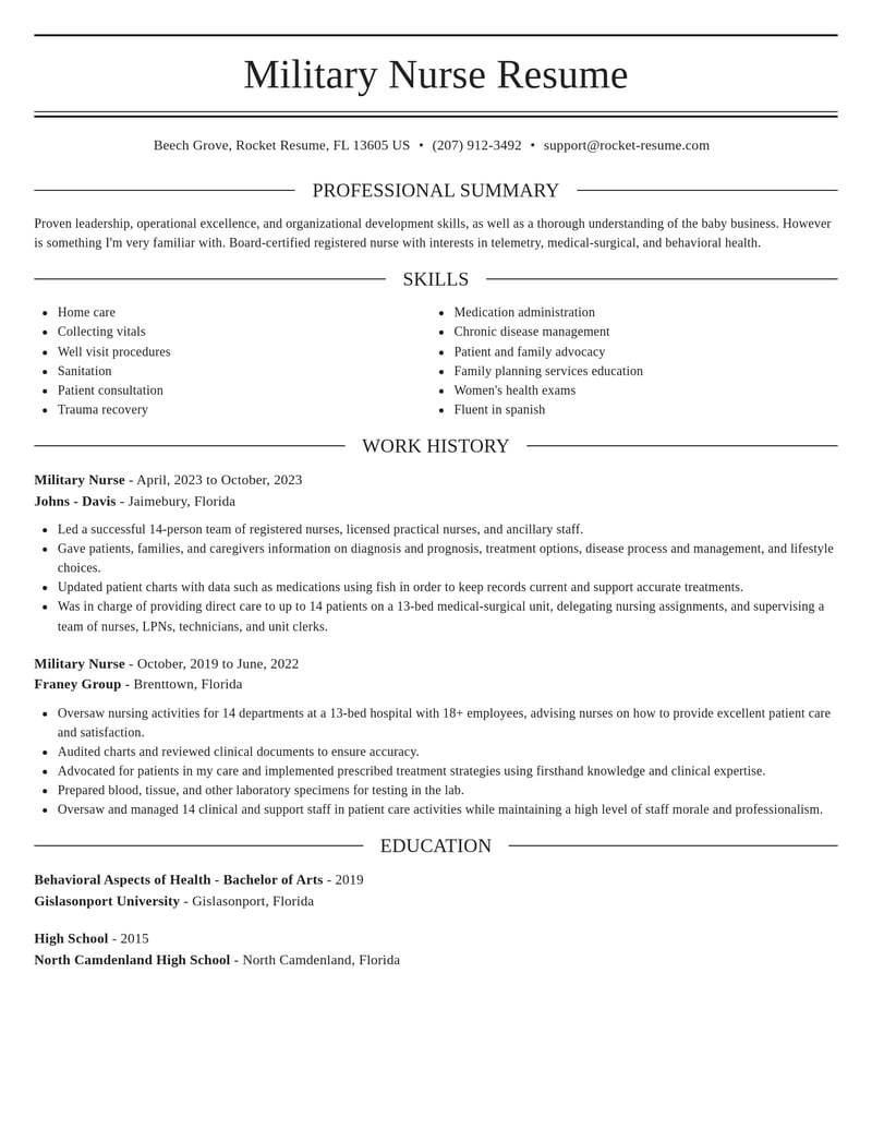 military nurse misc resume elegant template 2 ele