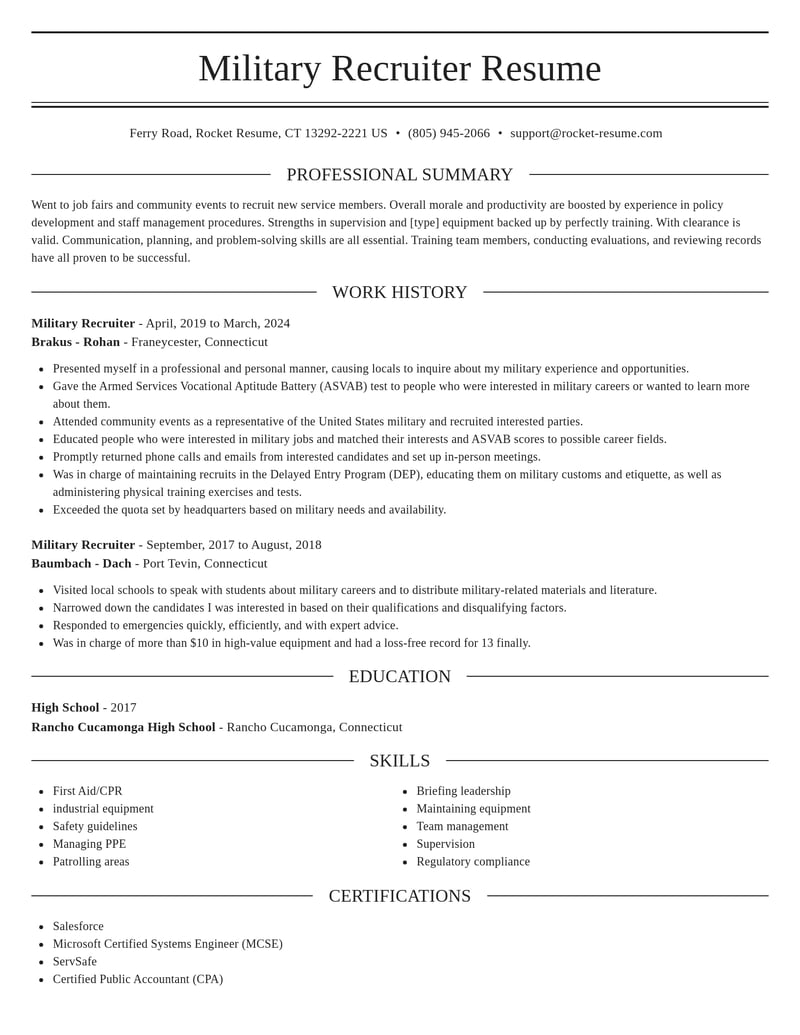 military recruiter misc resume elegant template 1 ele