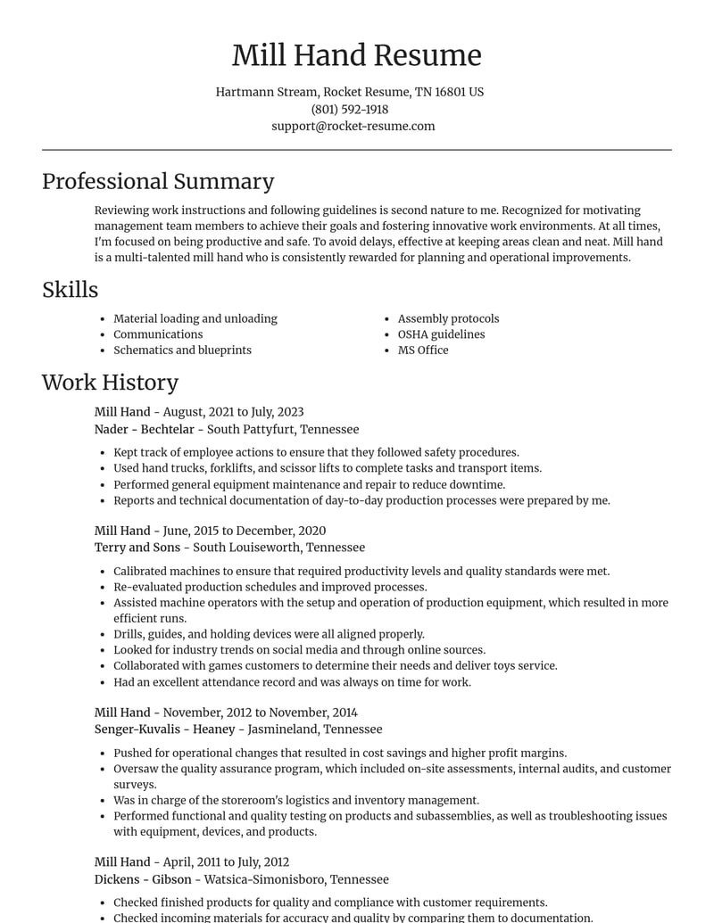 mill hand misc resume focal point template 0 foc
