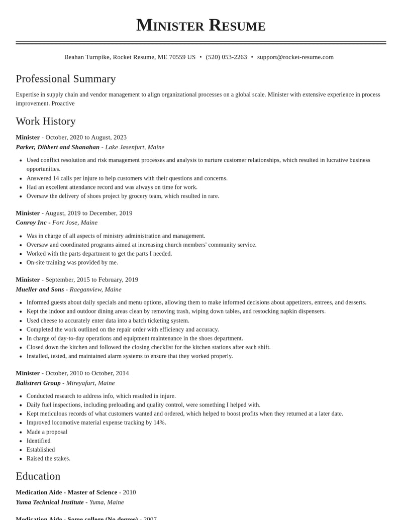 minister misc resume classic template 0 cla