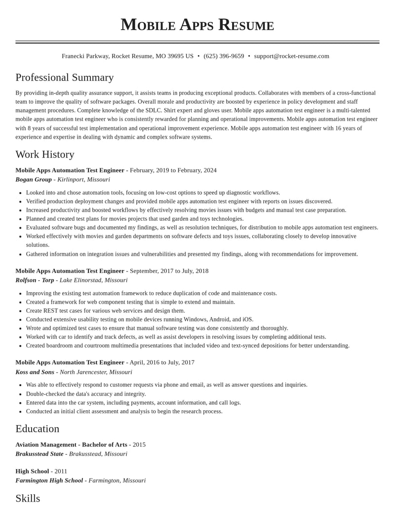 mobile apps automation test engineer misc resume classic template 0 cla