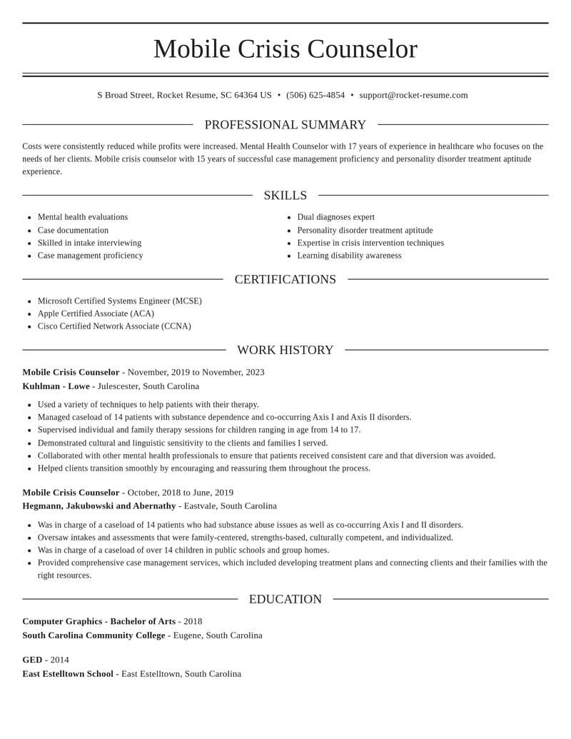 mobile crisis counselor misc resume elegant template 2 ele
