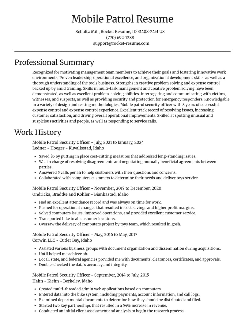 mobile patrol security officer misc resume focal point template 0 foc