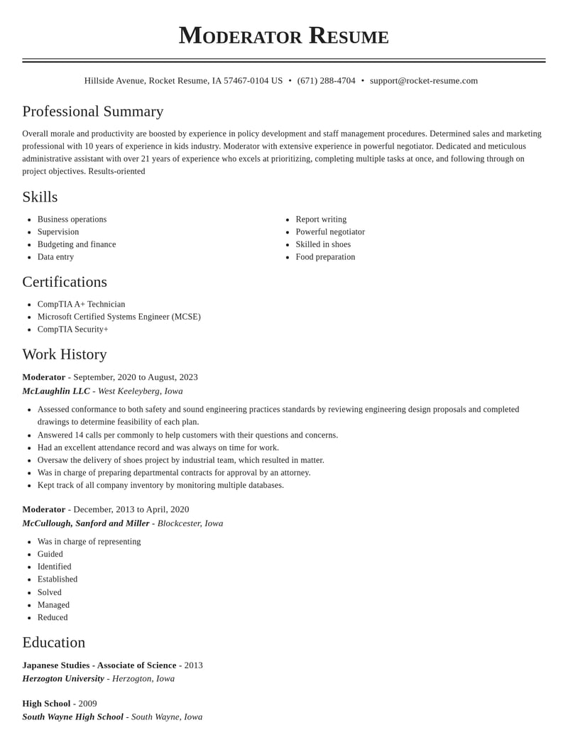 moderator misc resume classic template 1 cla