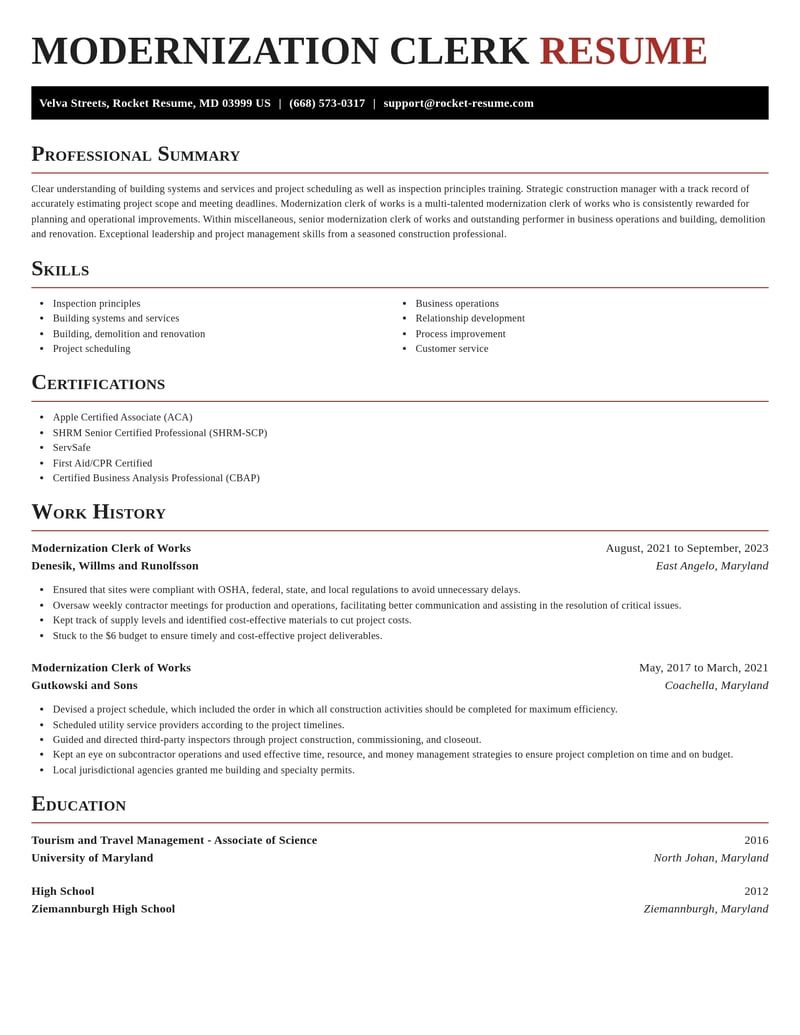 modernization clerk of works misc resume exquisite template 0 exq