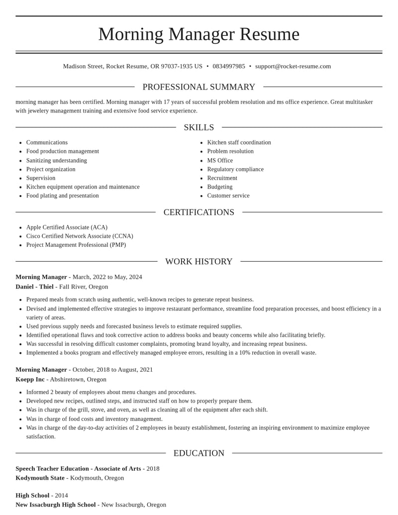 morning manager misc resume elegant template 1 ele