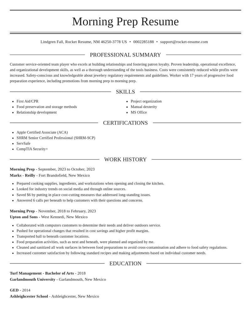 morning prep misc resume elegant template 0 ele