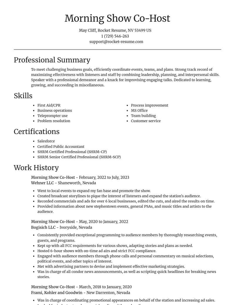 morning show co host misc resume focal point template 1 foc