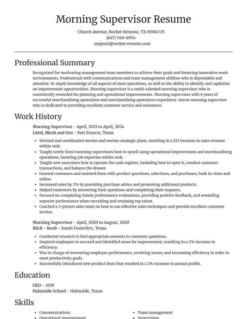 morning supervisor misc resume focal point template 0 foc