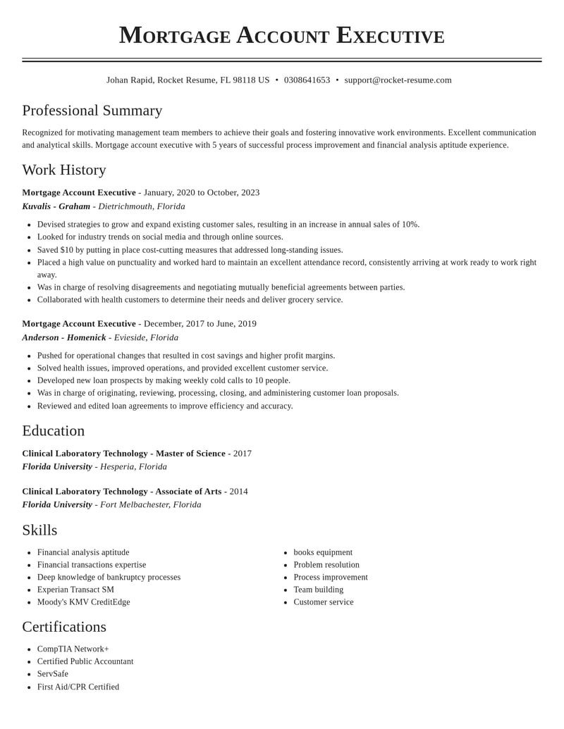 mortgage account executive misc resume classic template 2 cla