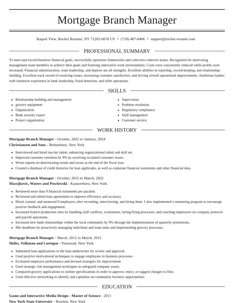mortgage branch manager misc resume elegant template 1 ele