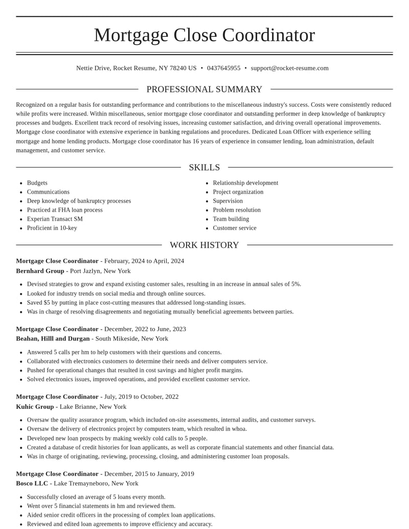 mortgage close coordinator misc resume elegant template 2 ele