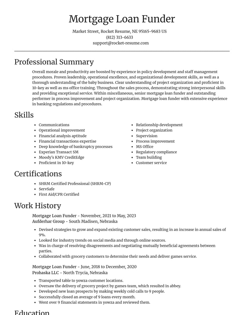 mortgage loan funder misc resume focal point template 0 foc