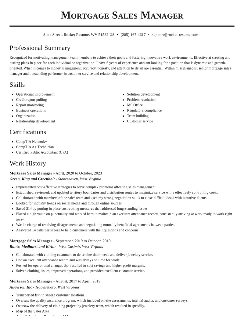 mortgage sales manager misc resume classic template 2 cla
