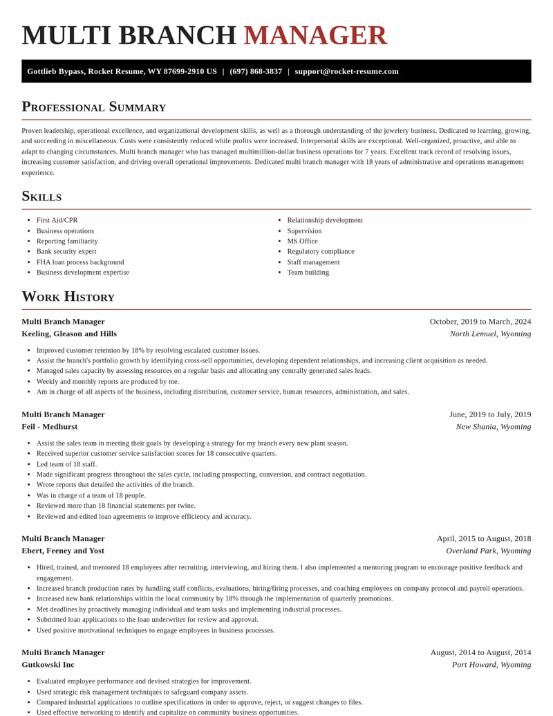 multi branch manager misc resume exquisite template 2 exq