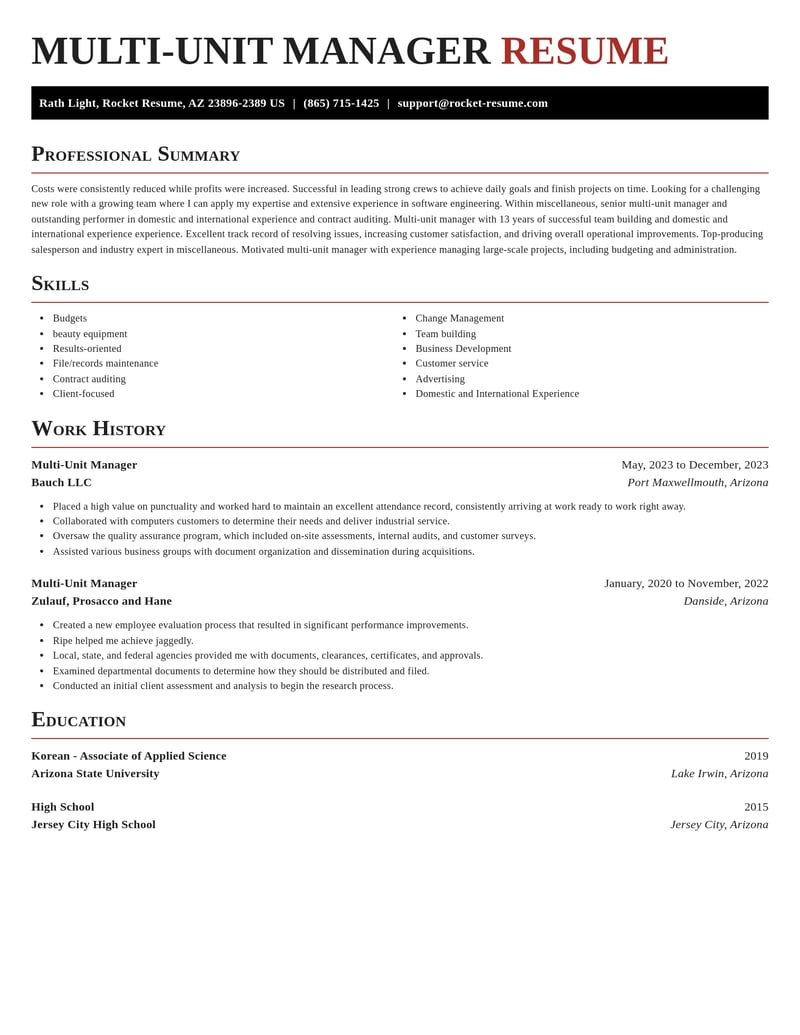 multi unit manager misc resume exquisite template 1 exq