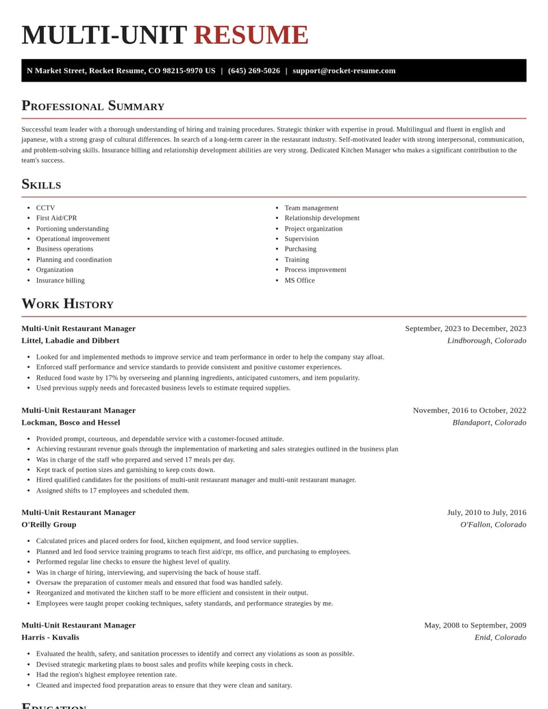 multi unit restaurant manager misc resume exquisite template 1 exq