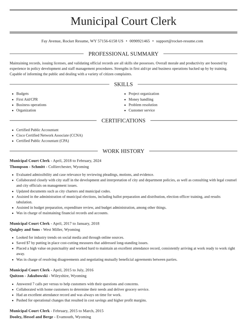 municipal court clerk misc resume elegant template 2 ele