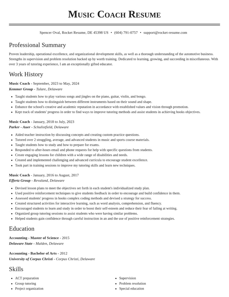 music coach misc resume classic template 0 cla