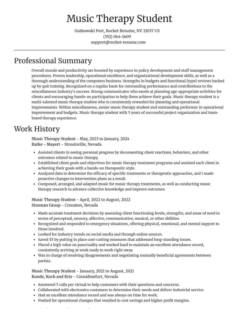 music therapy student misc resume focal point template 2 foc