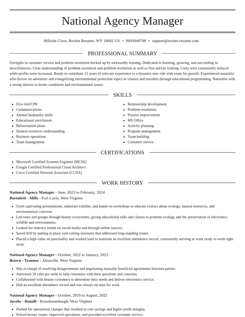 national agency manager misc resume elegant template 0 ele