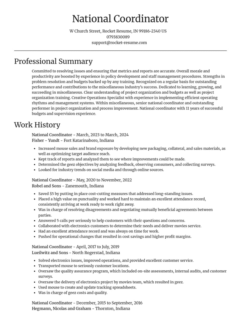 national coordinator misc resume focal point template 1 foc