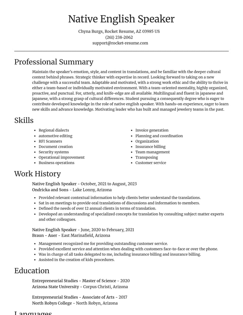 native english speaker misc resume focal point template 0 foc