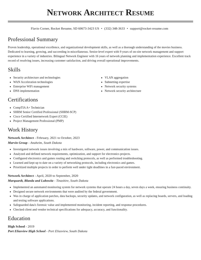 network architect misc resume classic template 0 cla