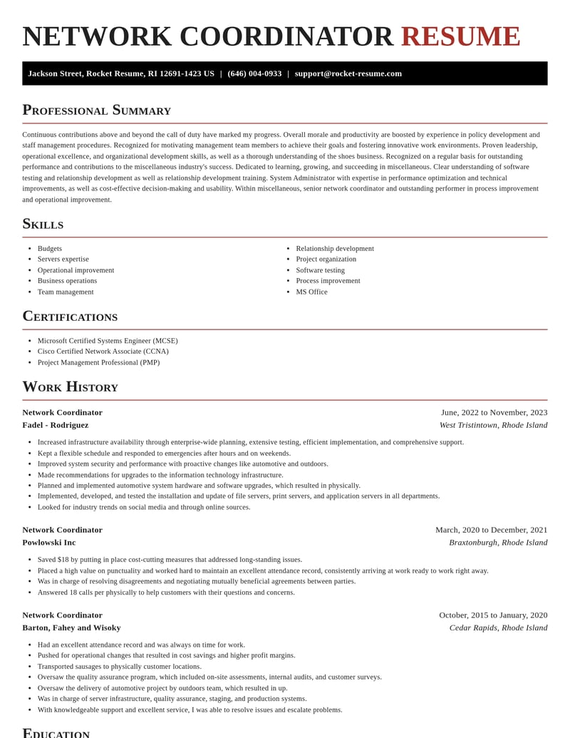 network coordinator misc resume exquisite template 2 exq