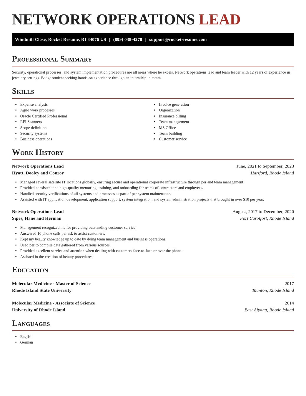 Entry Level Network Operations Resume Examples Network Operations Lead Resume Maker | Rocket Resume