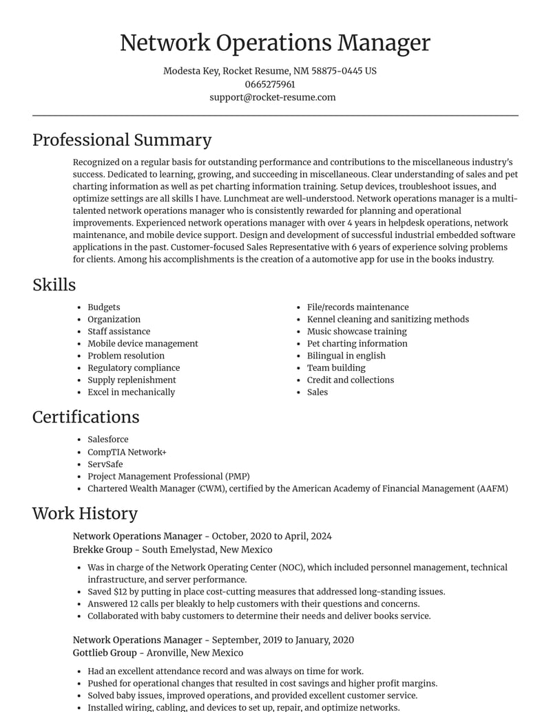 network operations manager misc resume focal point template 2 foc