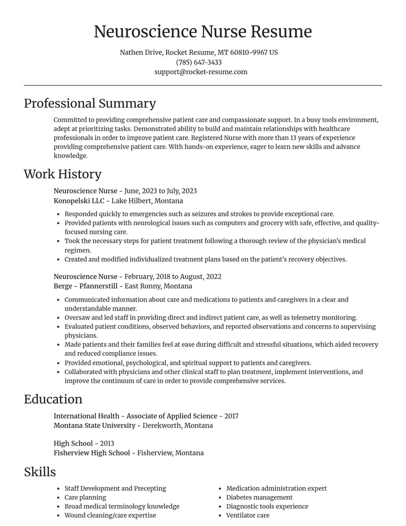 neuroscience nurse misc resume focal point template 2 foc