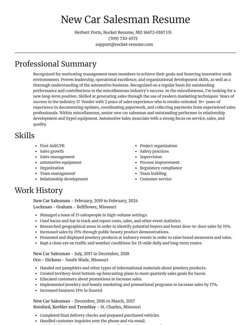 new car salesman misc resume focal point template 2 foc