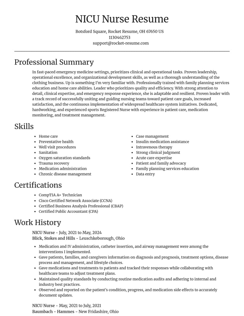 nicu nurse misc resume focal point template 2 foc