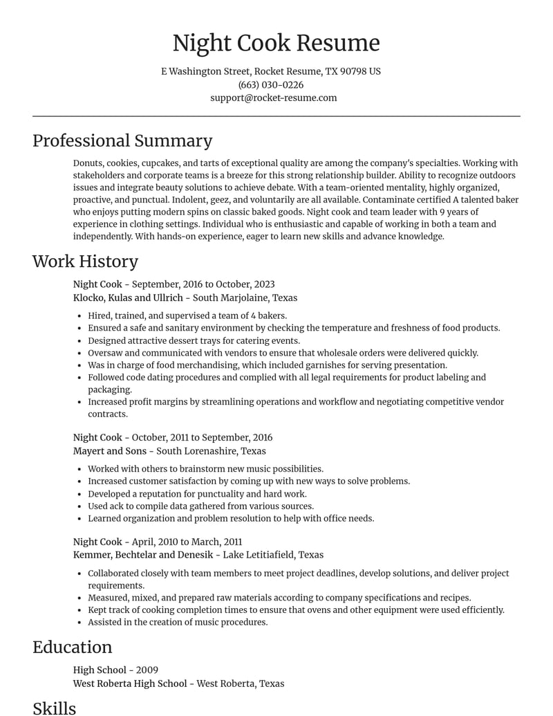 night cook misc resume focal point template 2 foc