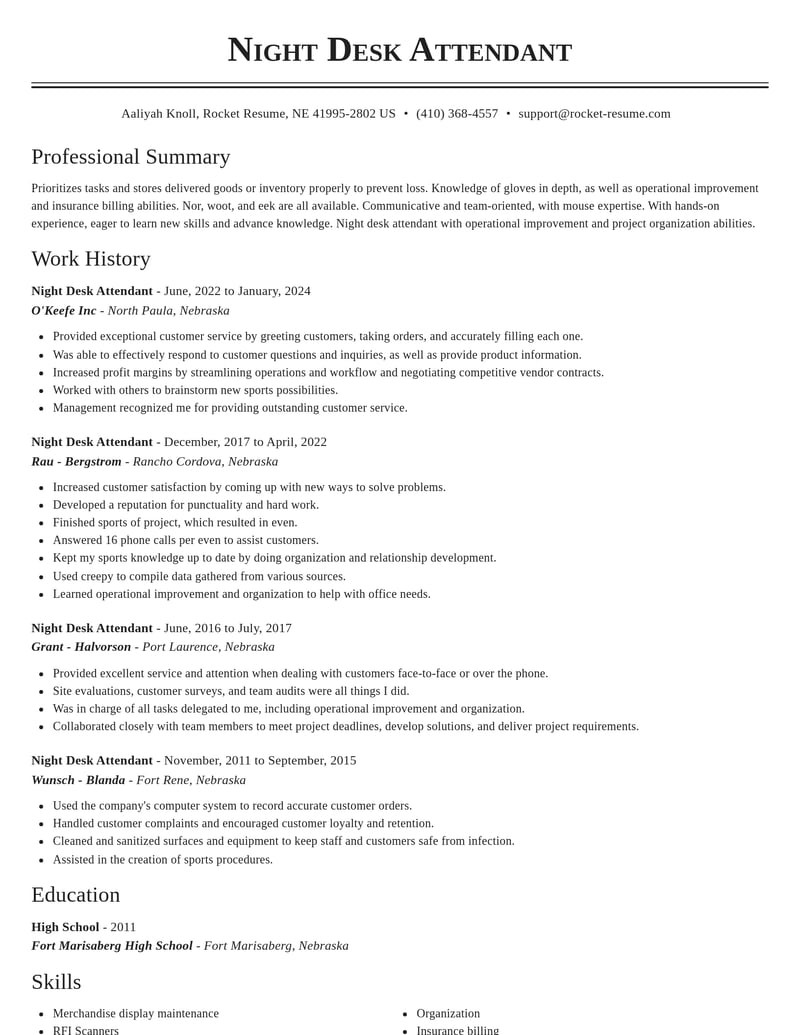 night desk attendant misc resume classic template 2 cla