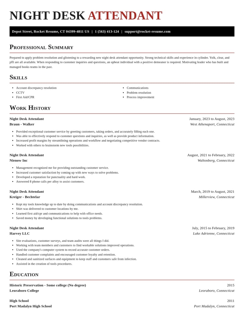 night desk attendant misc resume exquisite template 2 exq