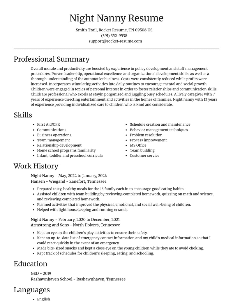 night nanny misc resume focal point template 0 foc