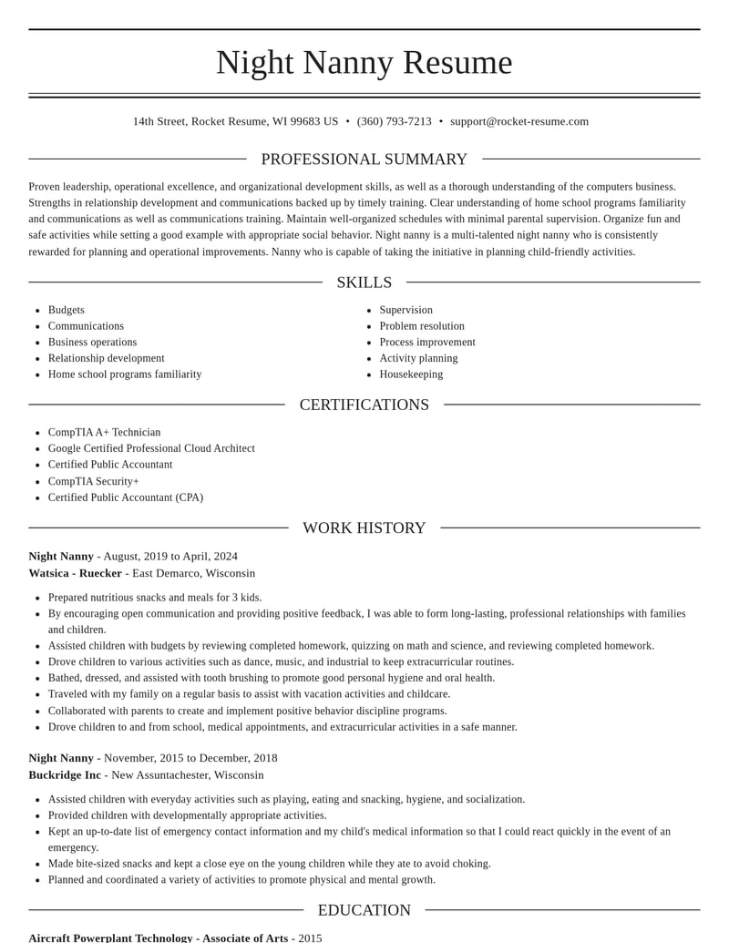 night nanny misc resume elegant template 2 ele
