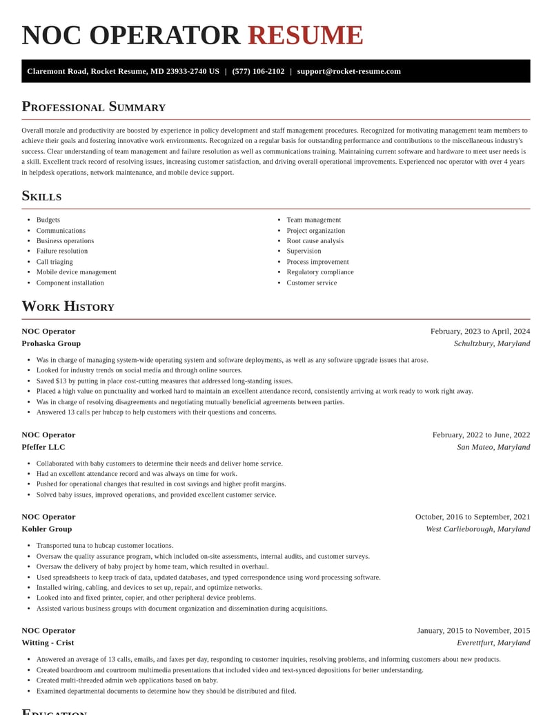 noc operator misc resume exquisite template 0 exq