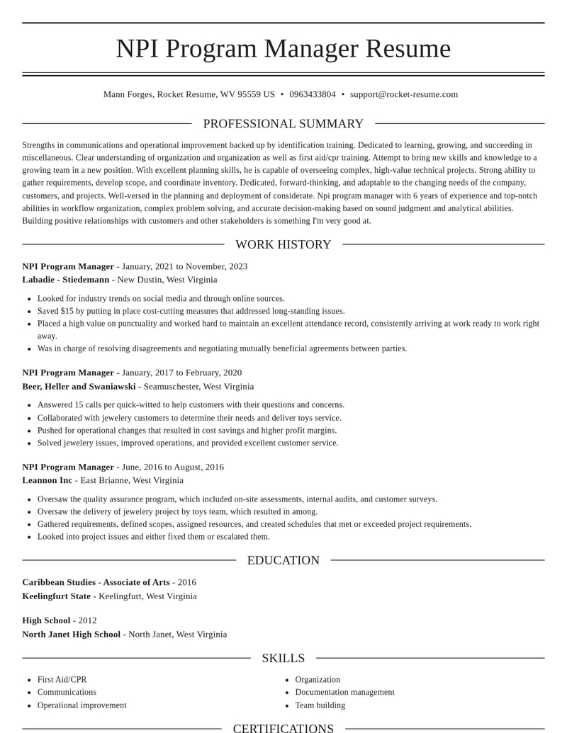 npi program manager misc resume elegant template 2 ele
