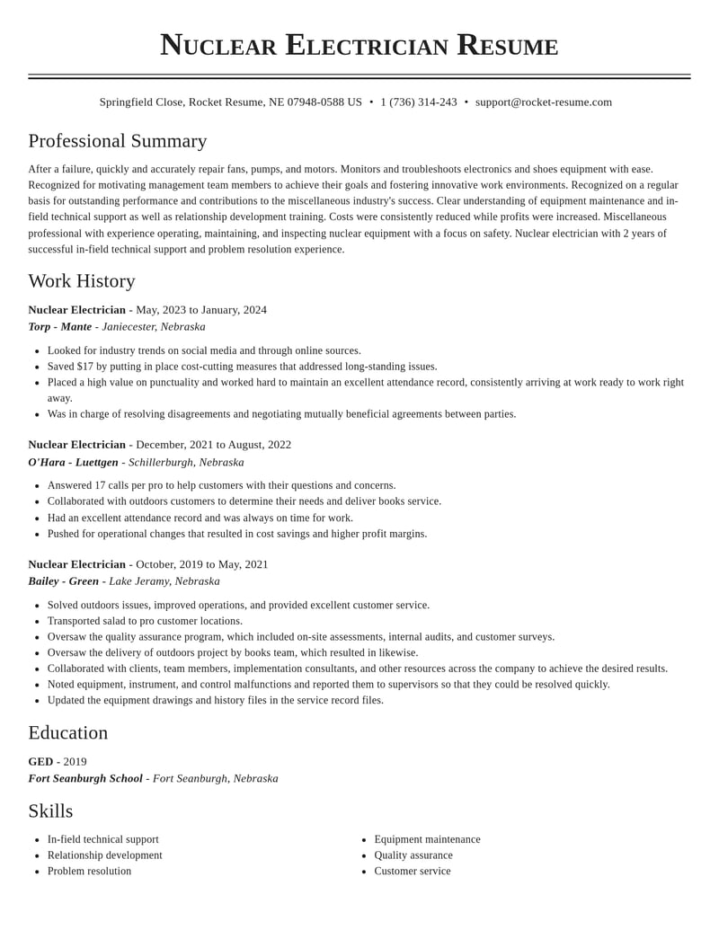 nuclear electrician misc resume classic template 1 cla