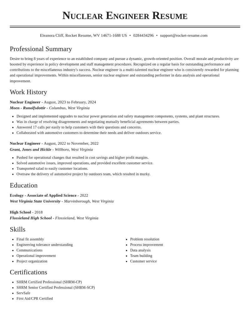 nuclear engineer misc resume classic template 0 cla