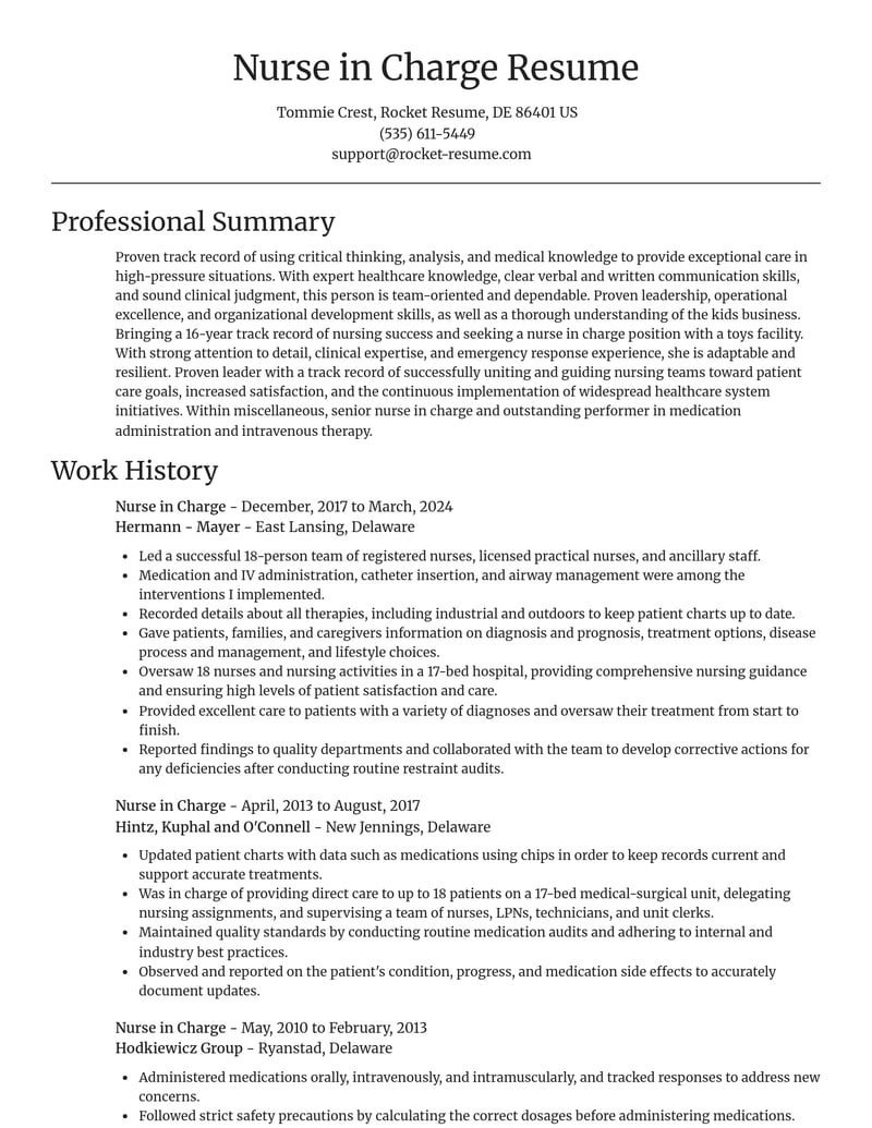 nurse in charge misc resume focal point template 0 foc