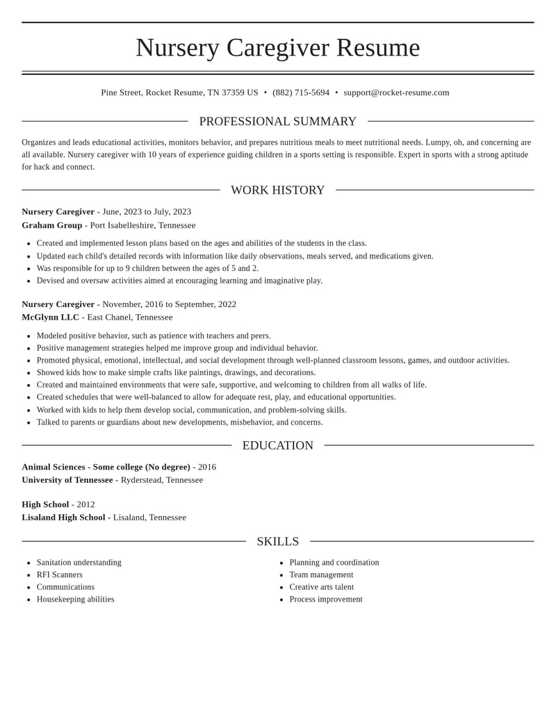 nursery caregiver misc resume elegant template 0 ele