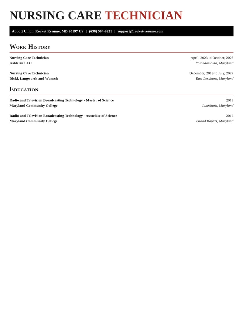 nursing care technician misc resume exquisite template 1 exq