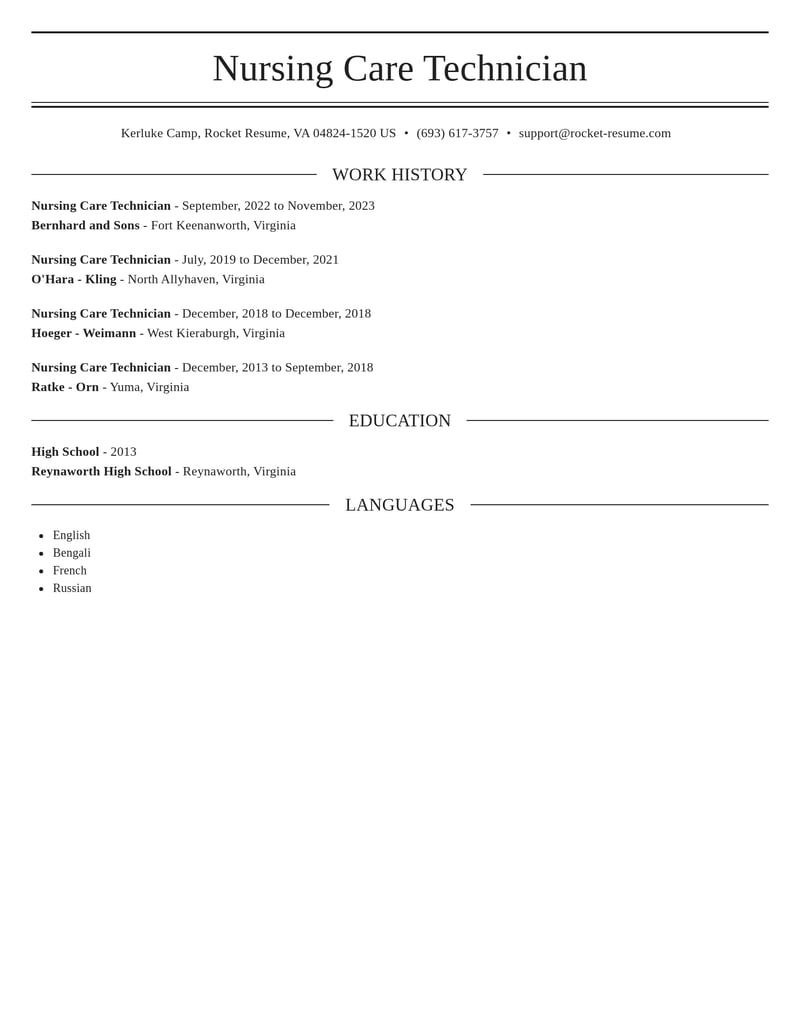 nursing care technician misc resume elegant template 2 ele